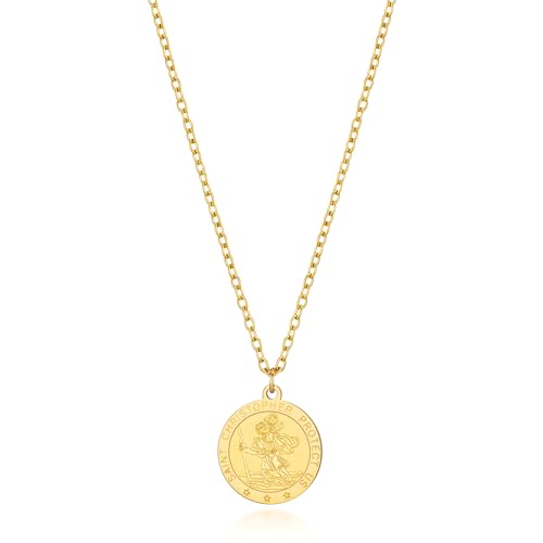 Philip Jones St Christopher Gold Plated Steel Necklace for Men, Alloy Steel, Christopher
