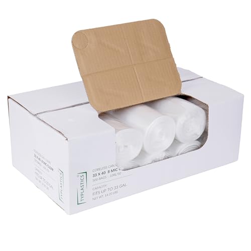 TYPLASTICS 33 Gallon Clear Trash Can Liners - 33 x 40 - High Density Garbage Bags - Case of 500 - Multipurpose for Office Outdoor Recycling Industrial and Commercial