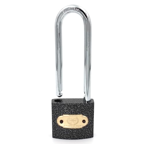 Image of Harrison C I-LS-0323 Cast Iron Body and Mild Steel Long Shackle 3 pin with 3 Key Padlock for Traveling Box, Door, Shutter, Gates, Iron Grills, (Grey, Painted Finish)