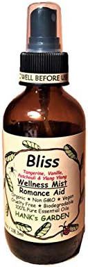 Bliss Romance Wellness Body Room Spray Mist - Tangerine, Vanilla, Ylang Ylang & Patchouli - 100% Pure Essential Oils, Vegan, Organic, Biodegradable, Non GMO, Cruelty Free (4 oz)