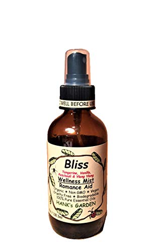 Bliss Romance Wellness Body Room Spray Mist - Tangerine, Vanilla, Ylang Ylang & Patchouli - 100% Pure Essential Oils, Vegan, Organic, Biodegradable, Non Gmo, Cruelty Free (4 Oz) #TOP23