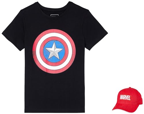Image of Amazon Brand - Symbol Boy's Original Marvel /Captain America /Avengers 100% Soft & Pure Cotton Short Sleeve T-Shirts & Cap Combo Packs