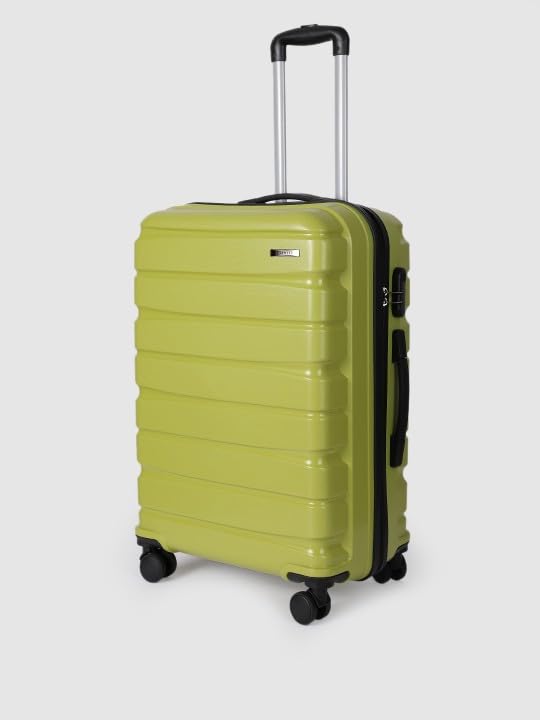 Image of Teakwood Small-Medium Cabin Size 8 Wheels Trolley Bag, Hard Cabin with Zipper Closure, Adjustable Push Button & Cross Side Strap, TSA Lock System 360 Degree (Set of 2, Lime Green)