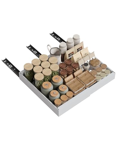 NETEL Organizador Armario Cocina Cajón Telescópico para Cajones Extensibles, para Armarios de Cocina con Lámina Adhesiva, Sin Taladrar, Ancho Ajustable32-52 cm,Blanco