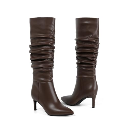 Image of Easyfox Knee High Boots Women Pointed Toe Stiletto Heel Tall Boots | Side Zipper,3 In Stiletto Heel,Fall Spring Winter Fashion Dress Tall Boots,Evening Bridal office Long Boots