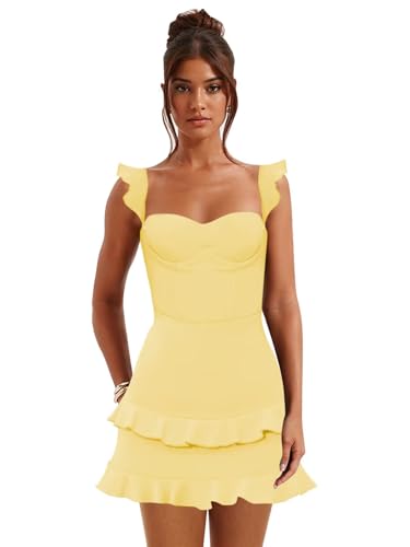 MAGGCIF Satin Short Homecoming Dresses for Teens Ruffles Corset Mini Graduation Cocktail Dress