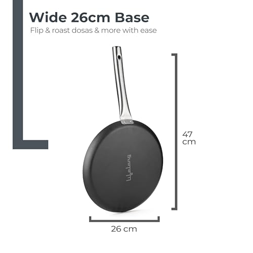 Image of Lifelong Carbon Steel (Iron) Omni Tawa 26cm | Lightweight Multipurpose Flat Tawa for Roti, Dosa & Pancake | Naturally Seasoned Non-Stick Surface | Induction & Gas Compatible | Stainless Steel Handle