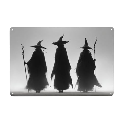 Letreros de metal de fantasía oscura con diseño de tres brujas, decoración de pared para baño, inodoro, granja, baño, patio, 20 x 30 cm