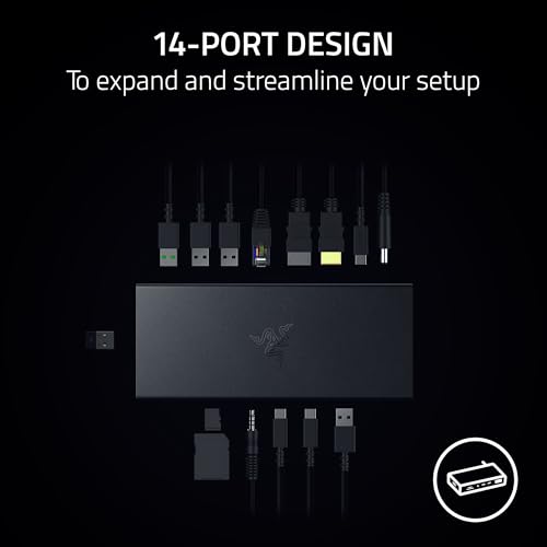 Razer USB 4 Dock: 14 Ports (Type C, Type A, HDMI, DP, Ethernet, SD, 3.5mm) - Dual Monitor Up to 4K 120 Hz - Laptop & Phone Fast Charge - Durable Lightweight Casing - Windows & Mac Compatible - Black - Image 4
