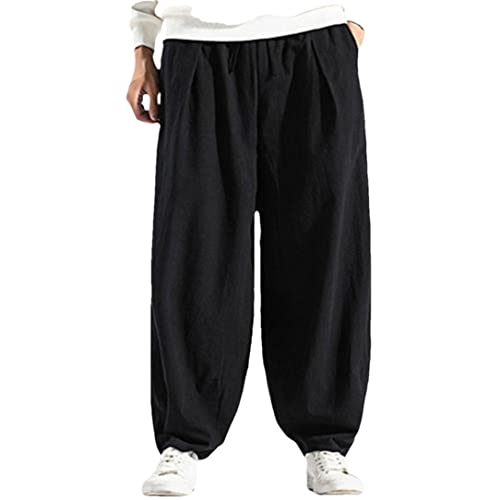 Bciopll Harem Pants Solid Color Drawstring Men Mid Rise Pockets Pants for Daily Wear