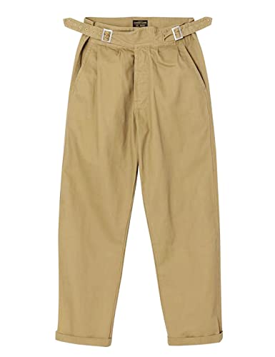 Snoly Men's Cotton Retro Tapered Leg Flat Front Chino Pant Straight Western Gurkha Pants