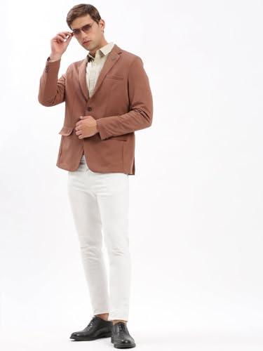 Image of SHOWOFFFF Men Solid Single Breasted Casual Blazer | Notched Lapel Full Sleeves Cotton Blazer for Mens | Slim Fit Regular Length Blazer for Men's