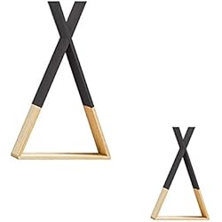 Estanterias Con Formas Set de 2 Estanterías de Pared Negras. Estante Flotante de Pared con Forma Triangular. Balda Repisa de Pared para Colgar. Decoración Infantil. Balda de Madera para Almacenamiento. Grande y Mediana