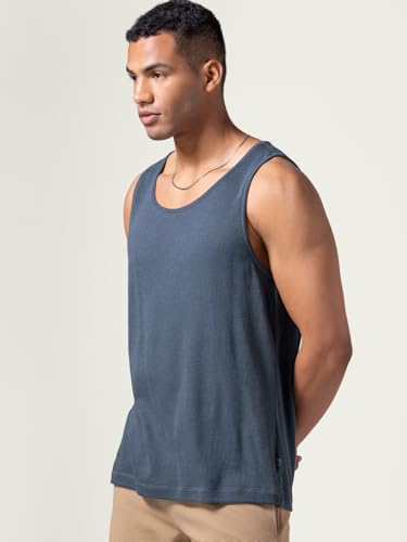 Image of DAMENSCH Relaxed Fit Cotton Rich Blend Waffle Texture Anti- Bacterial Super Premium Solid Tank Top Gym T Shirts for Men Pack of 1