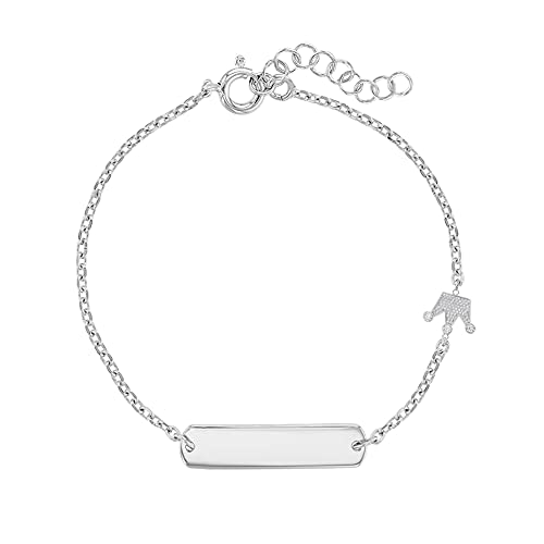 925 Sterling Silver 5" - 6" Cubic Zirconia Cute Crown Girl's Adjustable Identification Bracelet - Cute Jewelry Set For Your Little Princesses - Small Crown Bracelets For Toddlers & Little Girls #TOP10