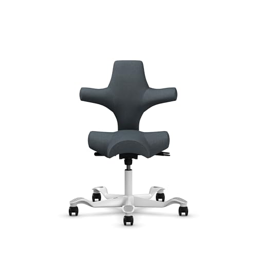 Image of HAG Capisco Standard Chair-White Frame-Upholstered Dark Gray