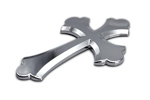 Image of Elektroplate Scalloped Cross OEM Chrome Emblem for Cars, Trucks, and All Auto | Universal Fit at 3.25 inch x 2.2 inch | Weatherproof