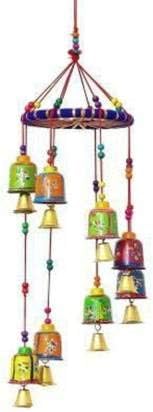 Fashion Bizz Handcrafted Round Bells Windchime Decorative Hangings Wall Art for Main Door/Living Room Home Decor Wood Windchime (19 inch, Multicolor)