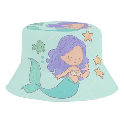 Kids Hats Mermaid Boys Girls Summer Bucket Travel Beach Sun Hat Cap Wide Brim for Toddler Children (12-24 Months, Mermaid)