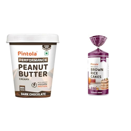 Image of Pintola Combo - Performance Series Dark Chocolate Peanut Butter Creamy 1Kg + Rice Cake Multigrain Salted 130g, 100% Roasted Peanuts butter, Chocolate Flavour Nut Butter With Organic Rice Cakes