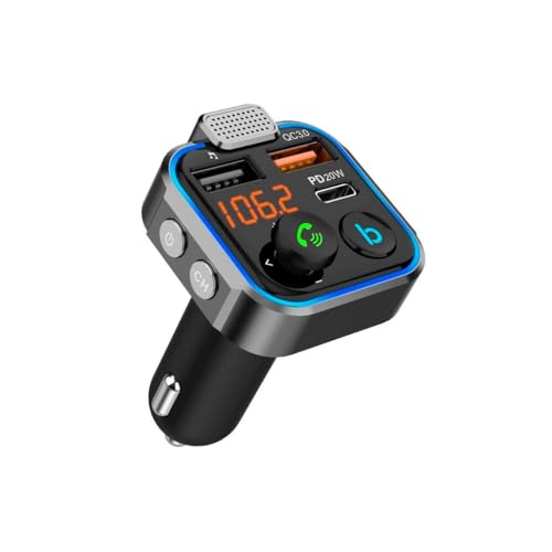 NK Trasmettitore FM per auto Bluetooth 5.0-3 Porte di Ricarica: x 2 USB QC3.0 + x1 PD 3.0 Tipo C 20W, Vivavoce, Cancellazione del Rumore, Ricarica Rapida, Pulsante B: Bassi Profondi Hi-Fi (Vivavoce)