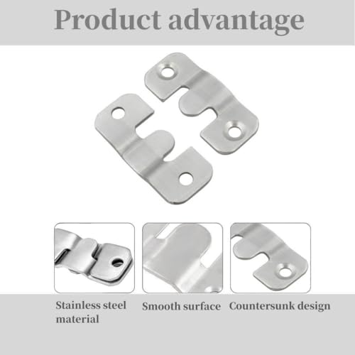 Image of Interlocking Flush Mount Bracket Picture Hanging Hooks Stainless Steel Heavy Duty Photo Frame Hook Large Picture Hanger Buckle Furniture Connector Headboard Wall Mounting Hardware（Silver8 Pairs）