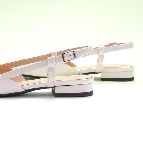 Image of C.Paravano Slingback Flats | Pointed Toe Flats | Slingback Sandals | Women's Slingback Dress Shoes | Adjustable Buckle Sandals(Size 8.5,Off-White)