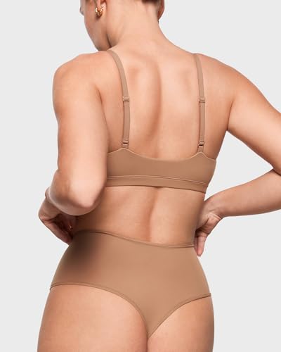 Image of INLYRIC Women's Inbarely Soft Thong - High Waisted Tagless Smooth Stretch Underwear Ultra-soft No Show Panties 3 Pack