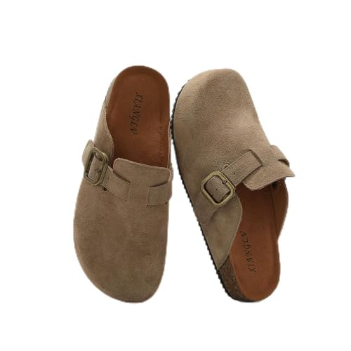 XIANGLV Women's Suede Clogs Leather Mules Comfort Cork...