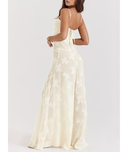 Image of ECDAHICC Women's Summer Boho Cowl Neck Floral Cocktail Party Maxi Dresses High Waist Ruffled Beach Sundress