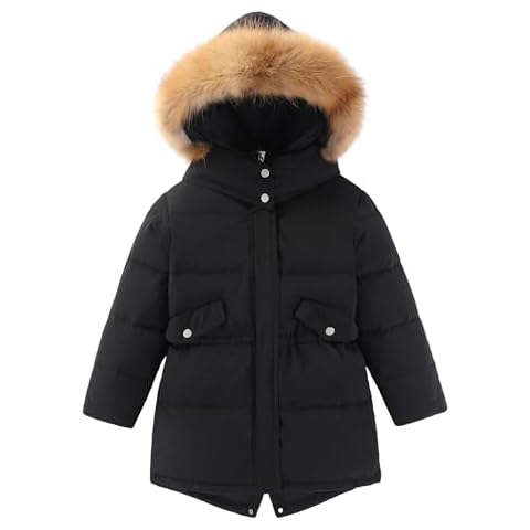 Hiheart Girls Winter Coats Thick Padded Puffer Down Parka with Fur Trim Hood Black 8-9 Cover