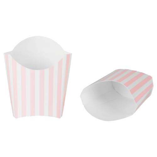 Restaurantware Bio Tek 3.9 x 2.6 x 3.5 Inch French Fry Cup 100 Disposable Snack Cups - Stackable Sustainable Pink And White Paper 2 Ounce Fry Holder For Fries Onion Rings Popcorn or Cookies by Restaurantware - Used condition - US$18.94
