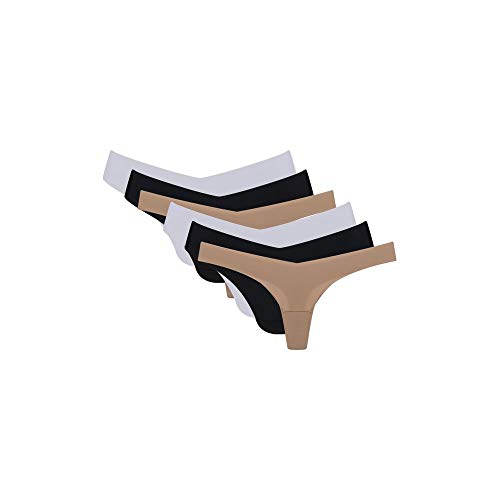 Kit 6 Calcinhas Fio dental, Bonjour Lingerie, 2 Brancas, 2 Pretas, 2 Camurças, M