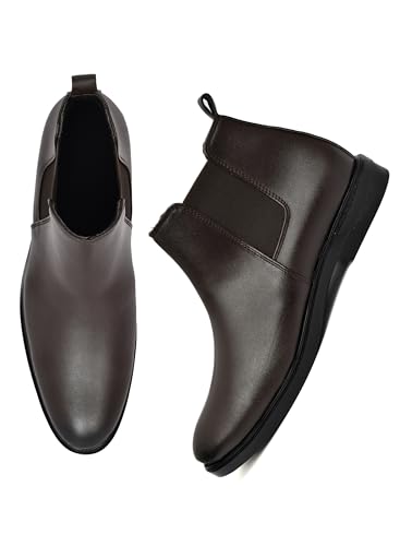 Image of Synthetic Leather Slip-On Chelsea Boots with Side Zipper | Lightweight, Comfortable, Formal and Casual Shoes for Office & Party