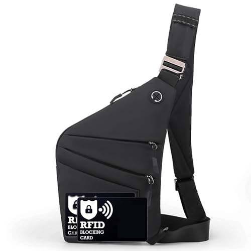 Image of Anti Theft Crossbody Bags for Women Men, Multi-Pocket Shoulder Bag, Slim Sling Bags with 2 RFID Blocking Card