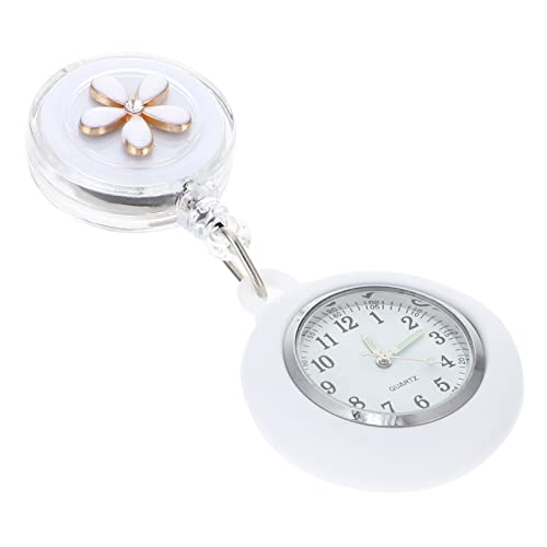 UKCOCO Krankenschwester Uhr Versenkbar Arzt Taschenuhr: Blumen Brosche Schwesternuhr mit Clip Fob Uhr Weiß Geschenk für Ärzte Krankenschwestern Sanitäter Krankenpfleger Cover