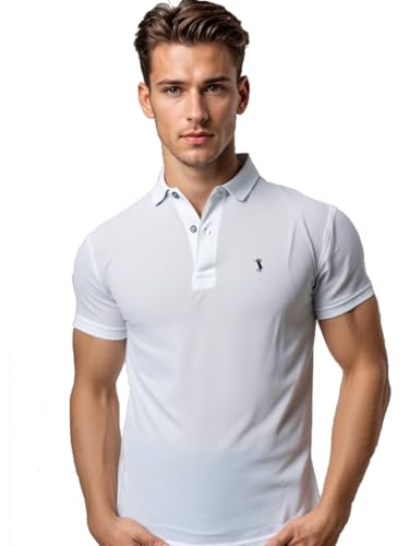 Lista de Playera Polo Blanca los 5 mejores. 45 POLO MODE & GENS Playera Polo para Hombre Lisa de Algodón Peinado | Custom Fit con Logo Bordado | Casual, Atemporal y Versátil | Talla CH | Color Blanco
