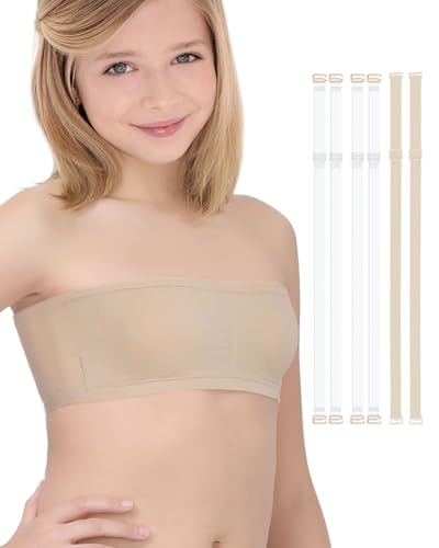 iMucci Girls Bandeau Bra Seamless Clear Strap Training Bras for Girls Sports Tube Top with Adjustable Clear Straps 7-16Y