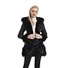 GRAN ORIENTE Women's Faux Leather Coat with Faux Fur Collar,Winter Warm Belted Mid Length Trim Jacket Fur Lined with Hood