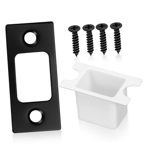 NUOLUX 黒色ドアプレートガード 簡単設置耐久性強化ドアストライクプレート 玄関用キックプレート交換用錠前補強パーツ