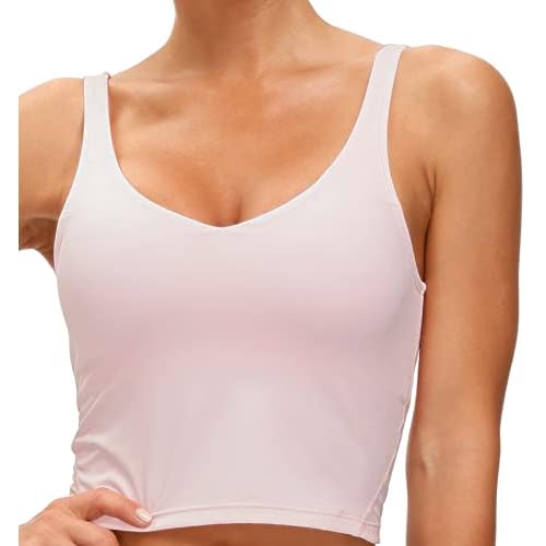 THE GYM PEOPLE Womens' Sports Bra Longline Wirefree Padded with Medium Support Pink Medium