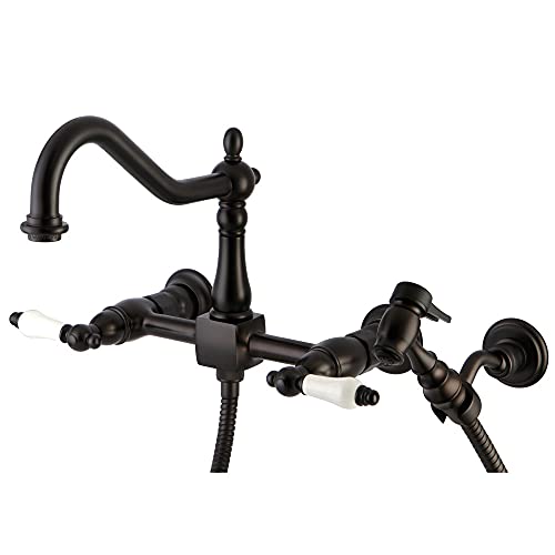 Black Friday - 60% OFF Kingston Brass KS1245PLBS Heritage Bridge Kitchen Faucet, 8-1/2" Spout Reach, Oil Rubbed Bronze
