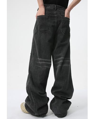 Men's Baggy Jeans Wide Leg Straight Ripped High Waist Casual Streetwear Hip Hop Y2k Hole Denim Pants3