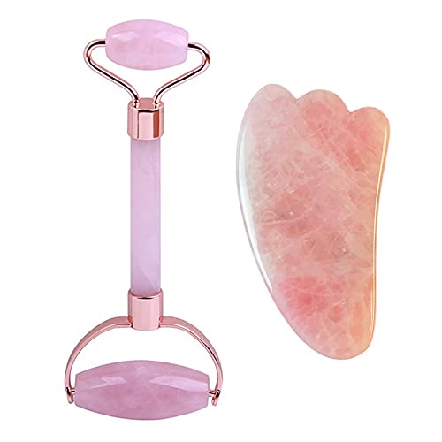 Outgeek Face Massager Tool Professional Natural Unisex Universal Beauty Roller Facial Roller with Gua Sha Scraper