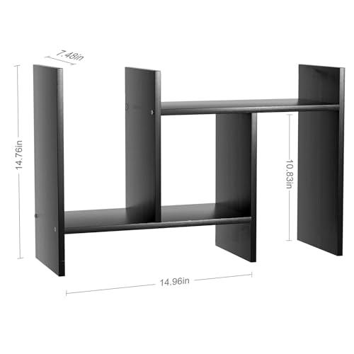 Image of Desk Shelves Wood Desktop Orgnizer Shelf.Office Organization for Top of Desk Organizers and Accessories Bookshelf Shelving,Adjustable Tier H-Shape Mini Bookcase(Black)