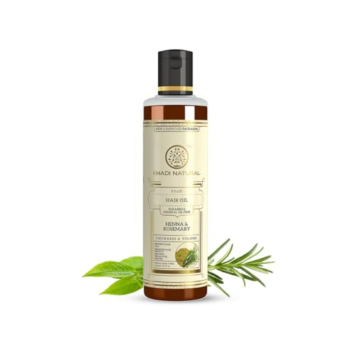 Khadi Natural Rosemary & Henna Hair Oil | Natural Oil for Thick, Voluminous Hair | Helps Control Hair Fall, Premature Greying | Paraben, Mineral Oil Free | Suitable for All Hair Types | 210ml