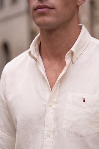 Image of Louis Philippe Men's Linen Blend Solid Shirt with Soft Handfeel & Naturally Antibacterial Finish - Holiday Wear
