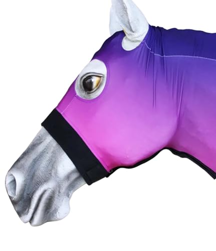 Image of Large Challenger Horse Comfort Stretch Sleazy Full Body Sheet with Neck - 4-Way Stretch Spandex Hood, Seamless Face Design - Berry Ombre 521MW13
