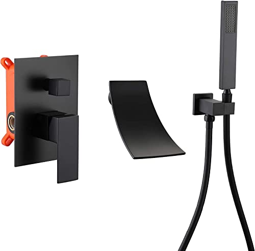 Robinet de baignoire cascade noir mat mural en laiton avec douchette