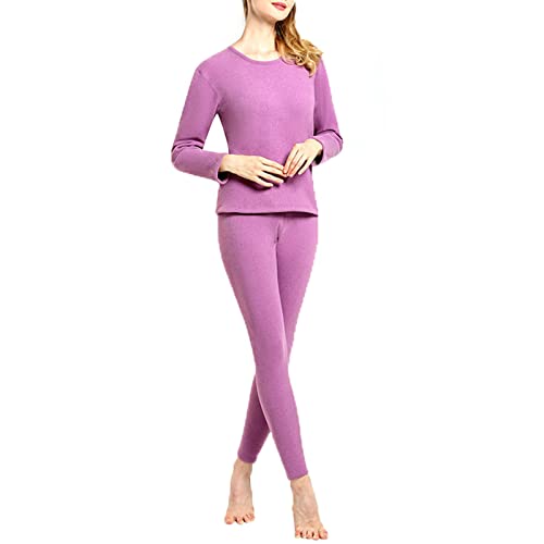 Gualiy Conjunto de ropa interior larga térmica para mujer, conjunto de pijama térmico largo para mujer, cuello redondo, color morado, Purple, XXX-Large Cover